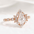 Coffin Cut Moissanite Engagement Ring Unique Moon Design Promise Wedding Ring