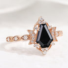Coffin Cut Black Onyx Engagement Ring, Rose Gold, Moon Design