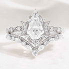 Coffin Cut Unique Moon Design Moissanite Engagement Ring Set Curved Wedding Band