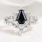 Black onyx coffin cut engagement ring set with moon details
