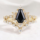 Black Onyx Moon Design Engagement Ring Set