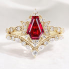Coffin Cut Ruby Bridal Set, nature-inspired design engagement ring