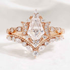 Coffin Cut Unique Moon Design Moissanite Engagement Ring Set Curved Wedding Band