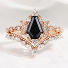Unique Moon Design Black Onyx Engagement Ring Set