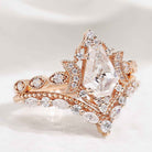 Coffin Cut Unique Moon Design Moissanite Engagement Ring Set Curved Wedding Band