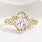 Nature Inspired Leaf Shaped Moissanite Wedding Ring