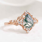 Nature Inspired Pear Cut Moss Agate Leafy Engagement Ring