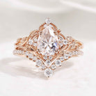 Nature Inspired Leafy Moissanite Engagement Ring Set V Shaped Curved Wedding Band