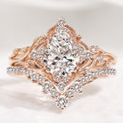 Pear cut lab-grown diamond leaf engagement ring set