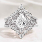 Nature Inspired Leaf Pear Cut Engagement Ring Set 3pcs