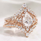 Nature Inspired Leaf Pear Cut Engagement Ring Set 3pcs