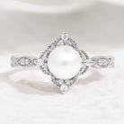 Vintage Akoya Pearl Engagement Ring Rose Gold Moissanite Cluster