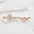 Oval Cut Moissanite Engagement Ring Set V Shaped Moissanite Wedding Band