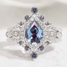 Unique Design Moon Shaped Alexandrite Engagement Ring Set 3pcs