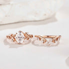 Nature Inspired Leaf Oval Moissanite Engagement Ring Set Moon Shaped Wedding Band