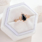 Coffin Cut Black Onyx Engagement Ring with Moissanite and Moon Design