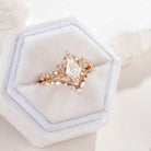 Coffin Cut Unique Moon Design Moissanite Engagement Ring Set Curved Wedding Band