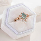 Nature Inspired Moss Agate Leaf Engagement Ring Set Chevron Wedding Band 2pcs