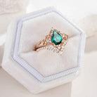 10K Nature Inspired Pear Cut Lab Emerald Leaf Engagement Ring Set 2pcs