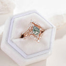 Nature Moss Agate Leaf Engagement Ring Set Chevron Wedding Bands 3pcs