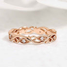 Unique Moissanite Straight Wedding Band Rose Gold Matching Rings Leaf Branch Ring