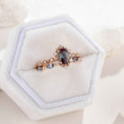 Dainty Oval Cut Alexandrite Engagement Ring Set Rose Gold Moissanite Wedding Band