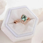 Oval Cut Lab Green Sapphire Engagement Ring Set V Shaped Wedding Band 2pcs