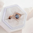 Unique Pear Shaped Alexandrite Engagement Ring Set Moissanite Cluster Wedding Band