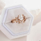 Nature Inspired Leaf Oval Moissanite Engagement Ring Set Moon Shaped Wedding Band