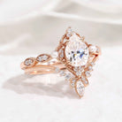 Vintage Pearl and Moissanite Engagement Ring Set Moissanite Cluster Wedding Band