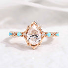Vintage Pear Cut Moissanite Engagement Ring Turquoise Wedding Band