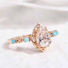 Vintage Pear Cut Moissanite Engagement Ring Turquoise Wedding Band