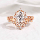 Oval Rose Gold Moissanite Crown Engagement Ring Promise Bridal Ring Set