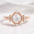 Unique Design Round Moissanite Engagement Ring With 2 Moons