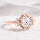Unique Design Round Moissanite Engagement Ring With 2 Moons