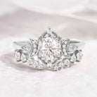 Unique Round Moissanite Engagement Ring Set With 2 Moons Open Wedding Band