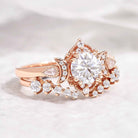 Unique Round Moissanite Engagement Ring Set With 2 Moons Open Wedding Band