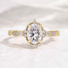 Vintage Oval Shaped Moissanite Engagement Ring Moissanite Cluster