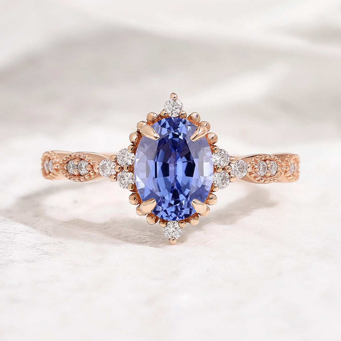 Classic Oval Cut Lab Blue Sapphire Engagement Ring