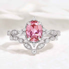 Oval Cut Lab Pink Sapphire Affordable Wedding Ring Set 2pcs
