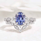 Oval Cut Lab Blue Sapphire Minimalist Engagement Ring 2pcs