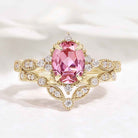 Oval Cut Lab Pink Sapphire Affordable Wedding Ring Set 2pcs