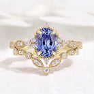 Oval Cut Lab Blue Sapphire Minimalist Engagement Ring 2pcs