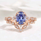 Oval Cut Lab Blue Sapphire Minimalist Engagement Ring 2pcs
