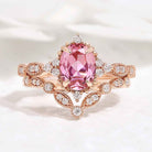 Oval Cut Lab Pink Sapphire Affordable Wedding Ring Set 2pcs