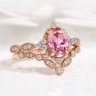 Oval Cut Lab Pink Sapphire Affordable Wedding Ring Set 2pcs