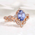 Oval Cut Lab Blue Sapphire Minimalist Engagement Ring 2pcs