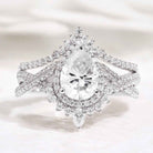 Unique Pear Cut Halo Infinity Twisted Moissanite Ring Bridal Set 2pcs