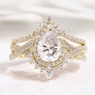 Unique Pear Cut Halo Infinity Twisted Moissanite Ring Bridal Set 2pcs