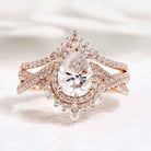 Unique Pear Cut Halo Infinity Twisted Moissanite Ring Bridal Set 2pcs